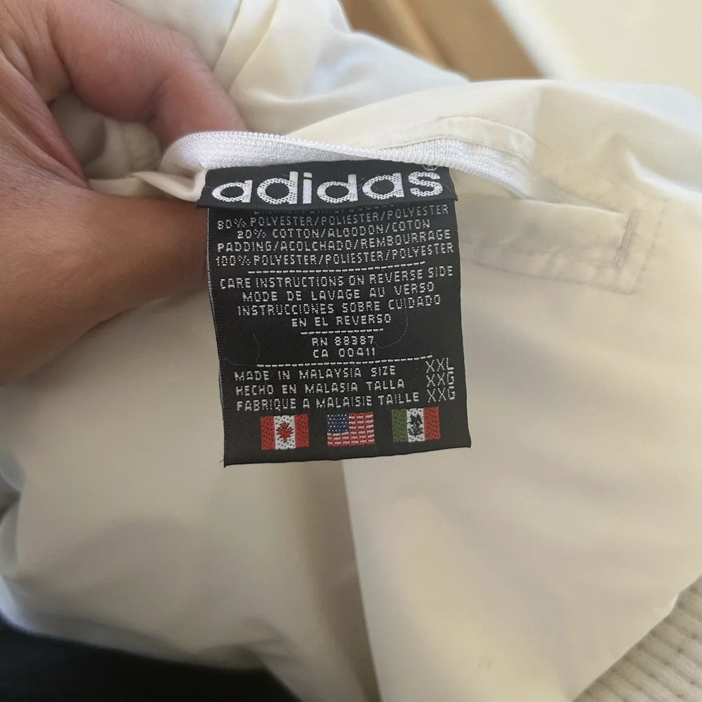 Vintage Y2K Adidas Men's Reversible Hooded Puffer Jacket XXL Retro White‎ Black